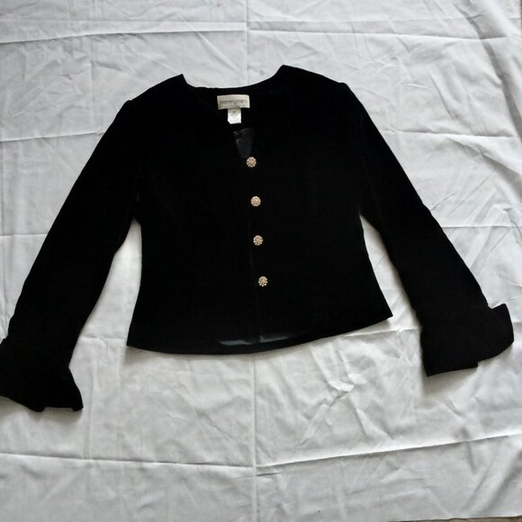 Vintage Bloomingdales Black Velour Jacket with Cluster Rhinestone Gold Buttons - Picture 1 of 6